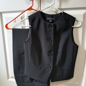 SET ANN TAYLOR CREPE SINGLE BREASTED VEST & CREPE WIDE LEG TROUSERS, 00P, 0P